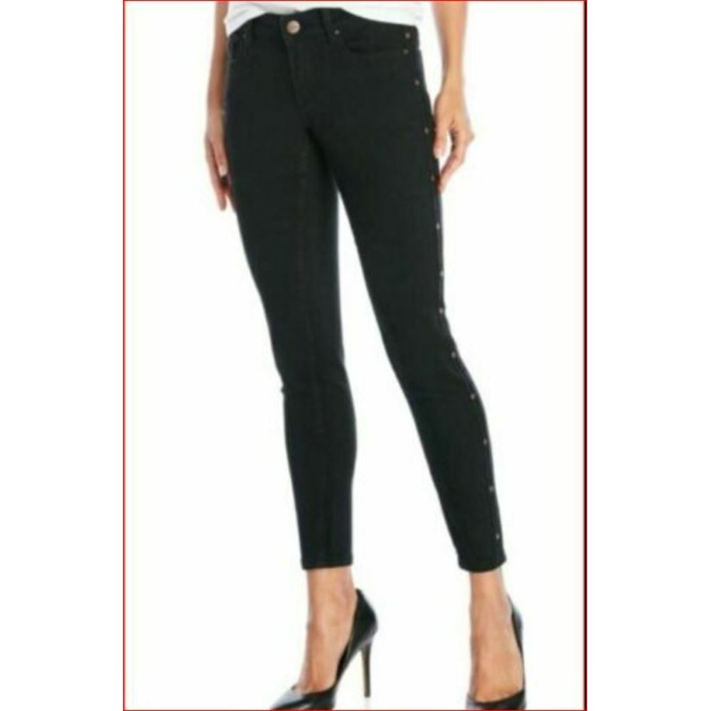 Nanette Lepore Womens Hamilton Skinny Jeans Black Mid Rise Studded Size 6 NEW